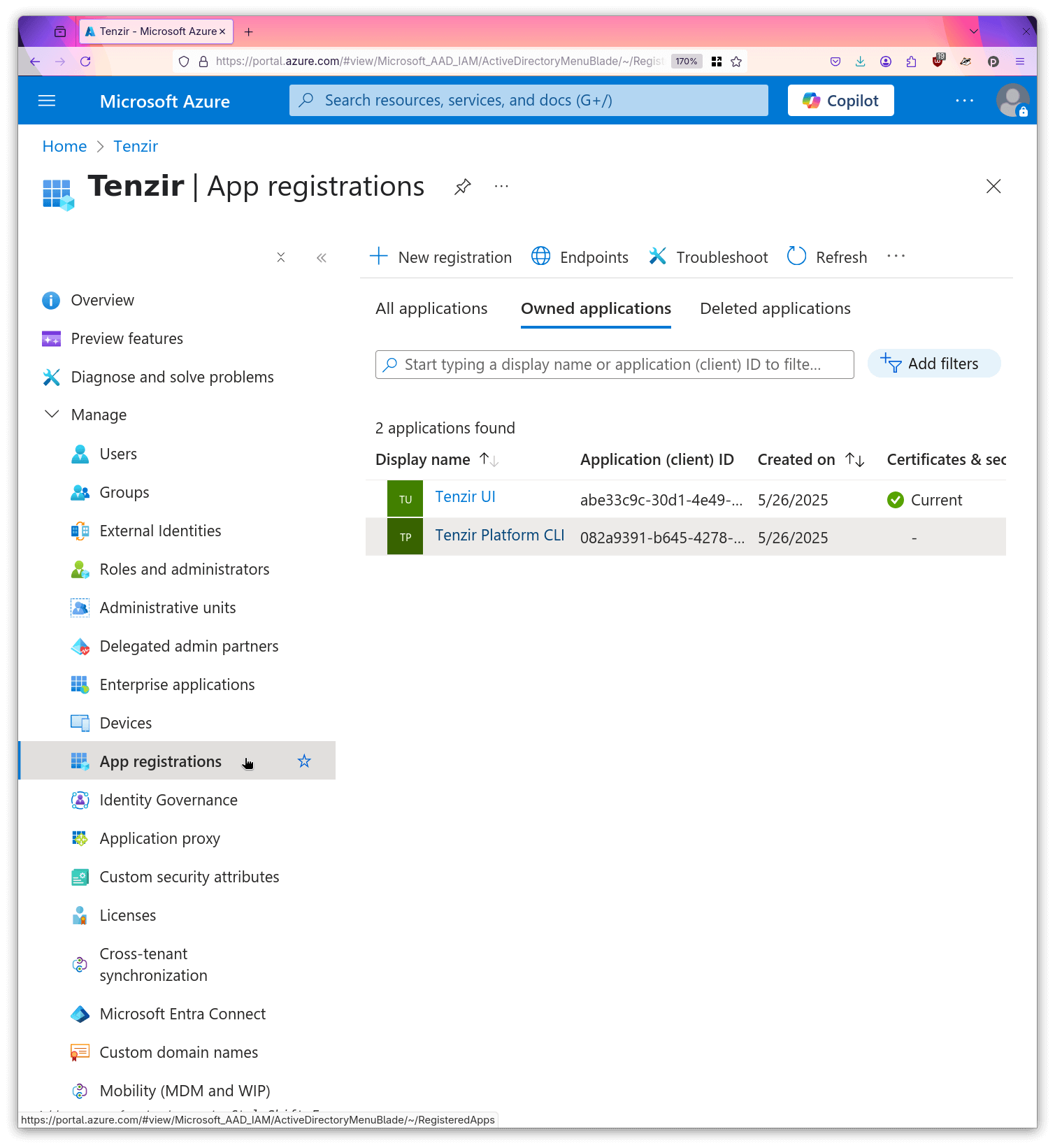Select App registrations